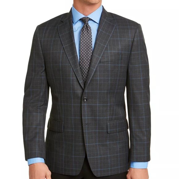 Michael Kors Men's Classic-Fit Charcoal/Blue Plaid Sport Coat